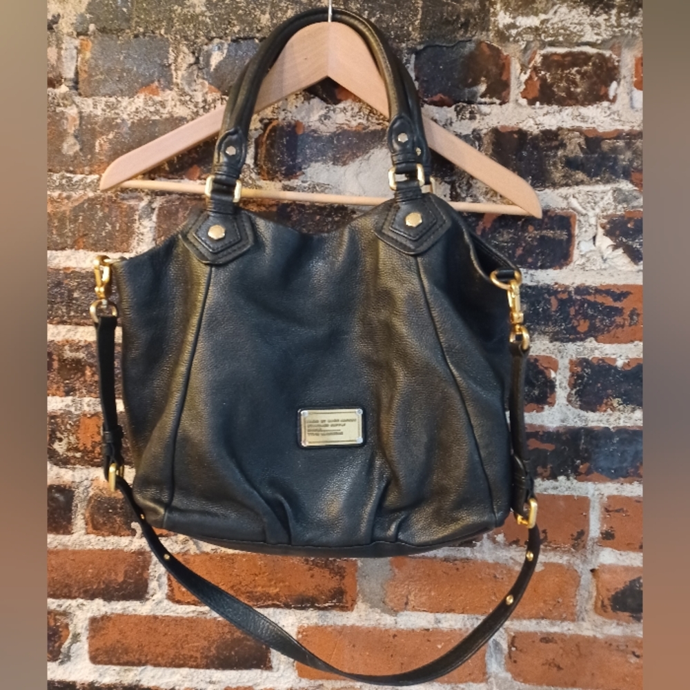 Marc Jacobs Pebbled Black Leather Handbag Boho Hobo Slouch Purse Shoulder Bag